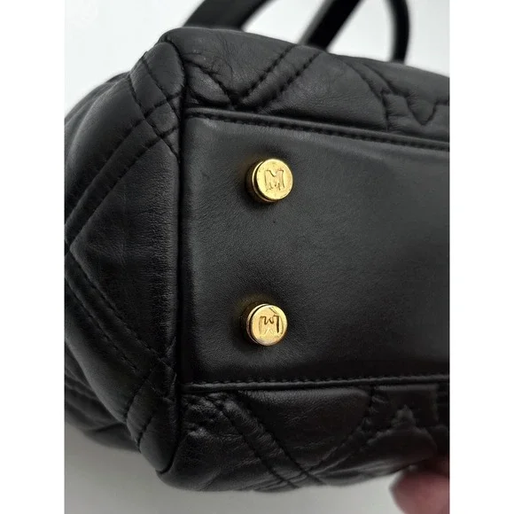 Metrocity Black Quilted Leather Satchel Made In Italy With Gold Hardware #0349 - Picture 6 of 16